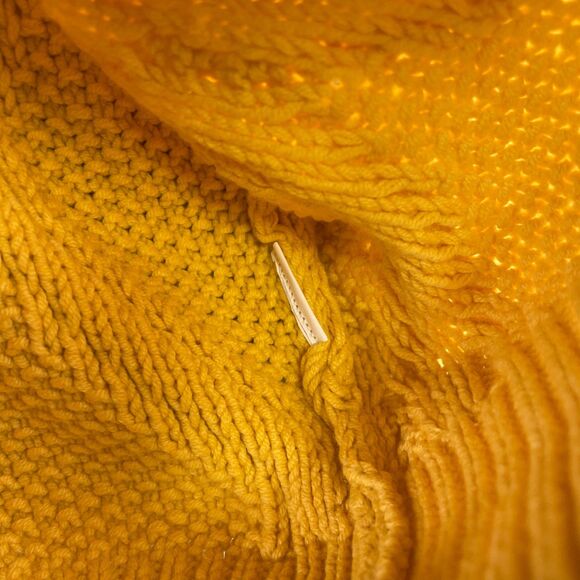Zara Sweater Mens L Yellow Cable Knit Crewneck Pullover Diamond Cable Chic Prep - Picture 7 of 7